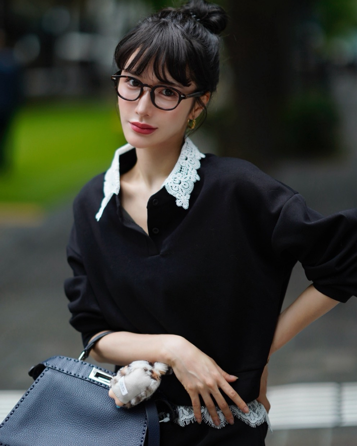 【Sブラック/グレー即日発送】レースカラースウェットセットアップ