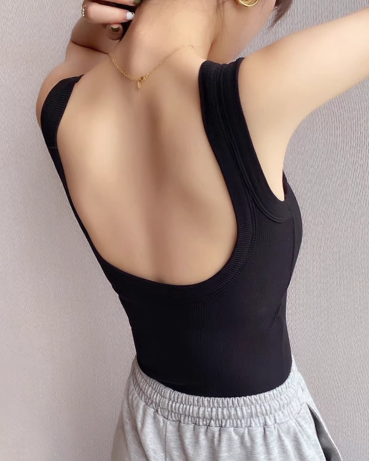 【S・Lホワイト/S・Lブラック即日発送】バックオープンブラタンクトップ