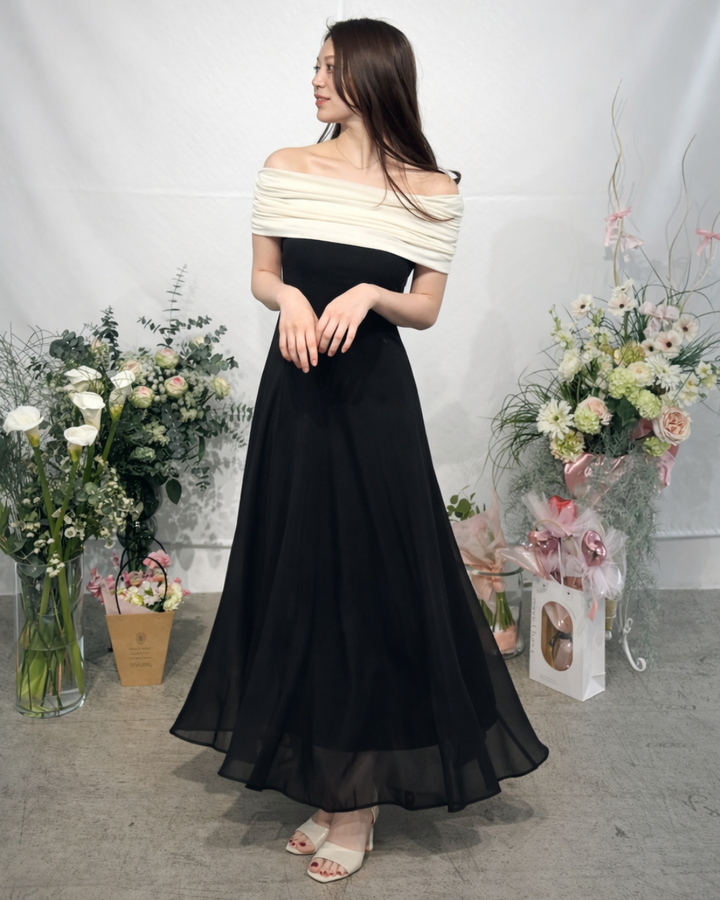 【Sサイズ即日発送】オフショルダーバイカラーワンピース