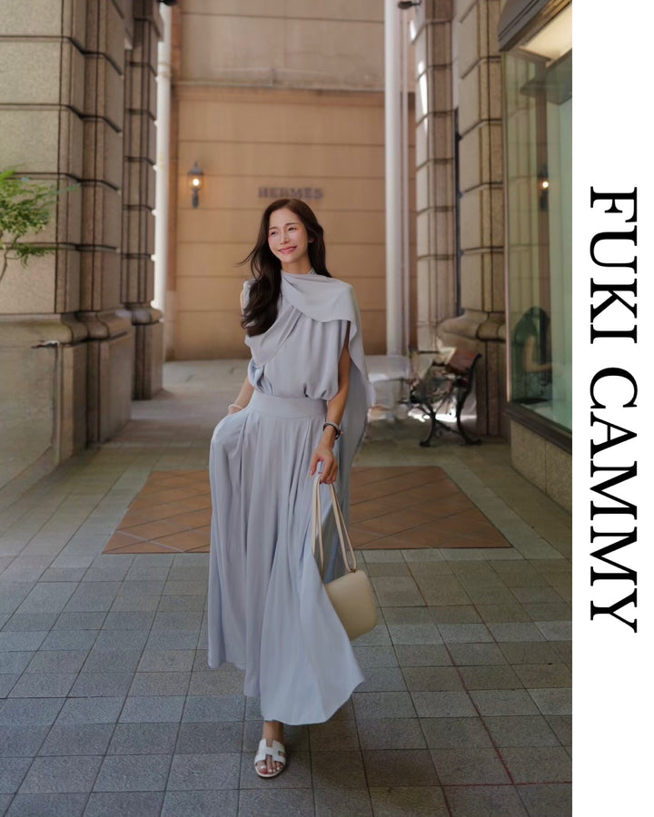 【3月末発送】Matte satin blouse with stole