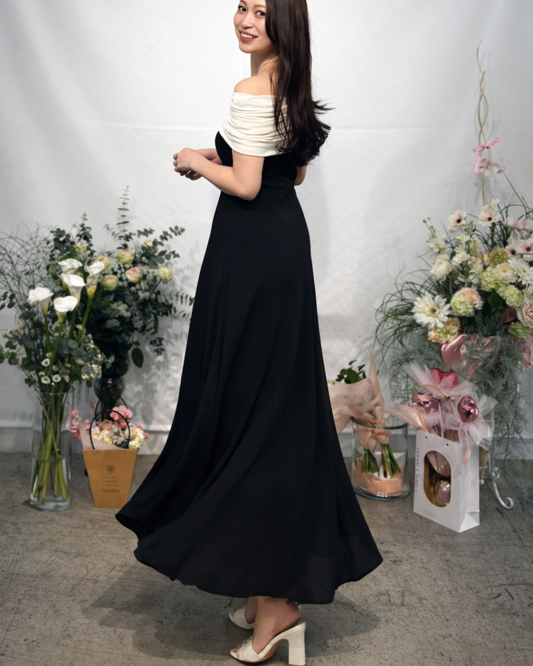 【Sサイズ即日発送】オフショルダーバイカラーワンピース