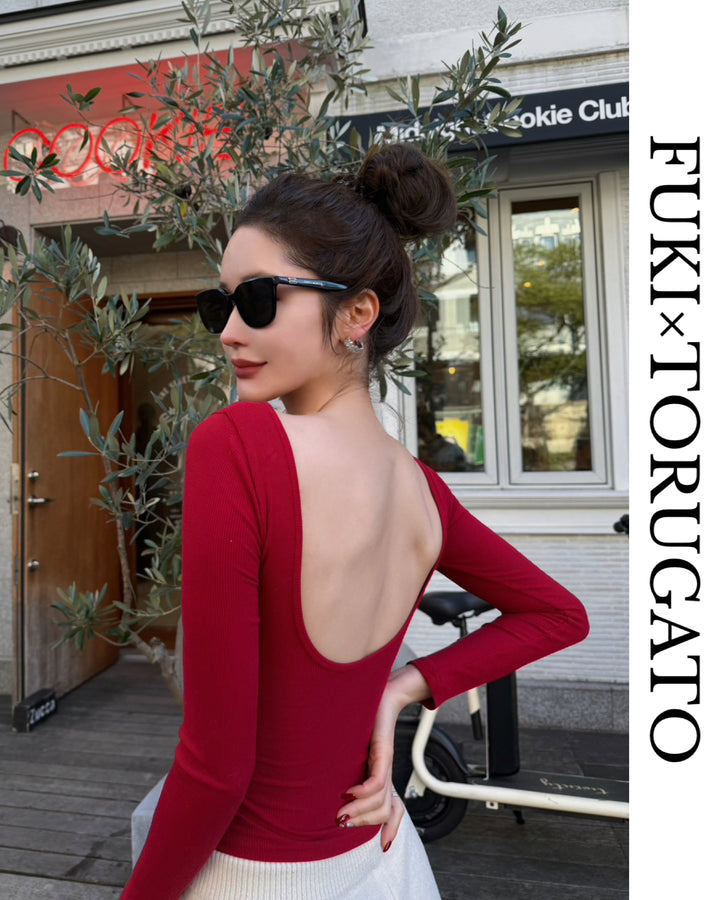 【Sブラック即日発送】バックオープンブラ付きTシャツ