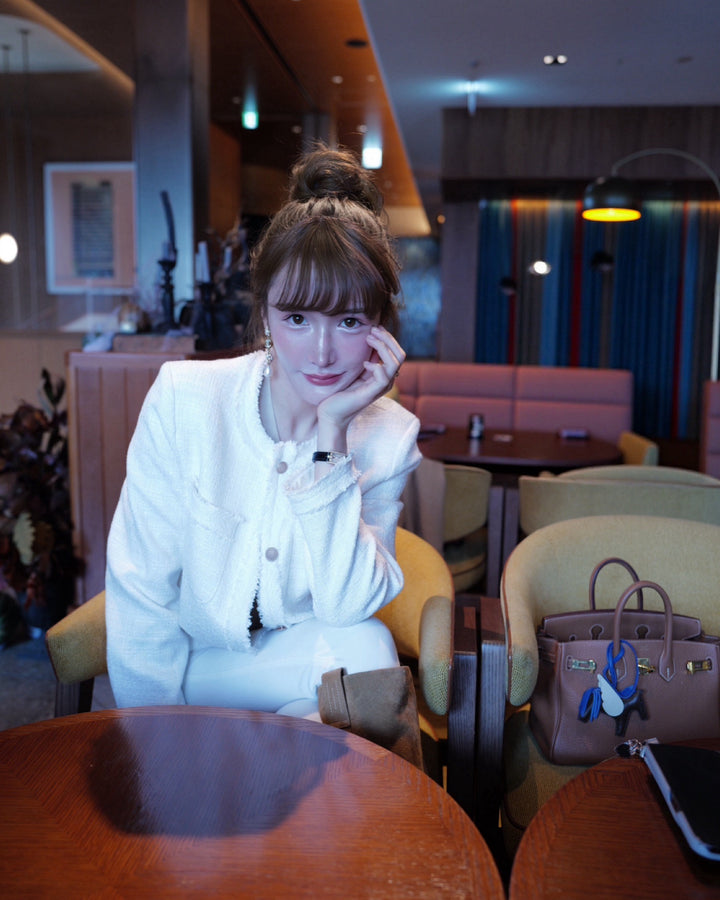 ツイードノーカラートラッドジャケット