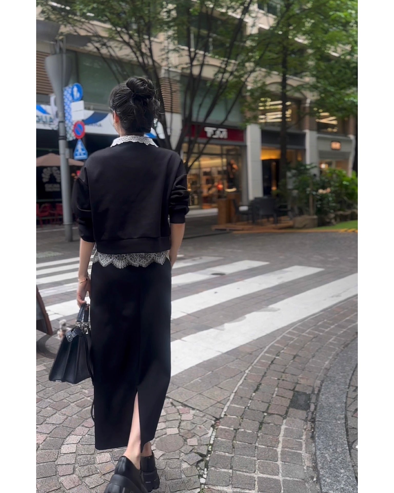 S,Mブラック/グレー即日発送】レースカラースウェットセットアップ