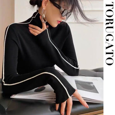 【S,Mオフ、Mブラック即日発送】ショルダーラインストレッチニット