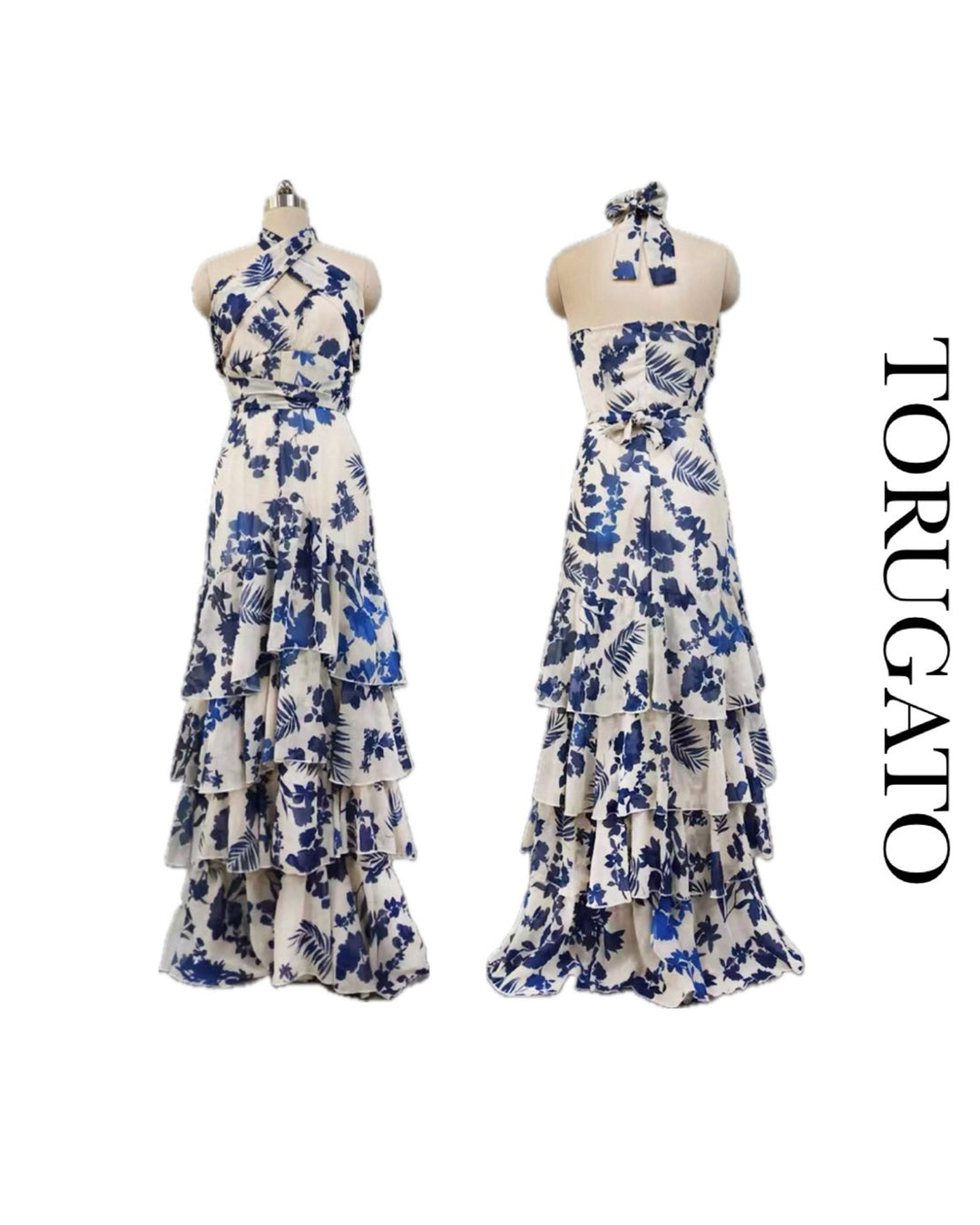 フローラルホルターネックマキシワンピース