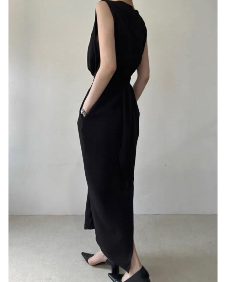 ウエストリボンノースリーブワンピース