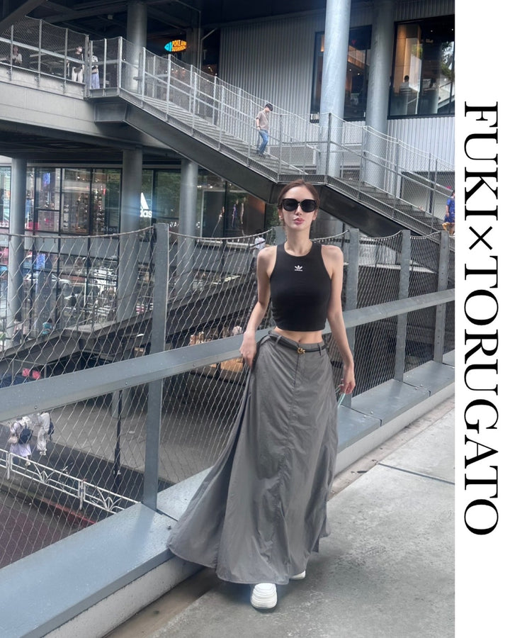 【Lグレー即日発送】ワイドフレアロングスカート