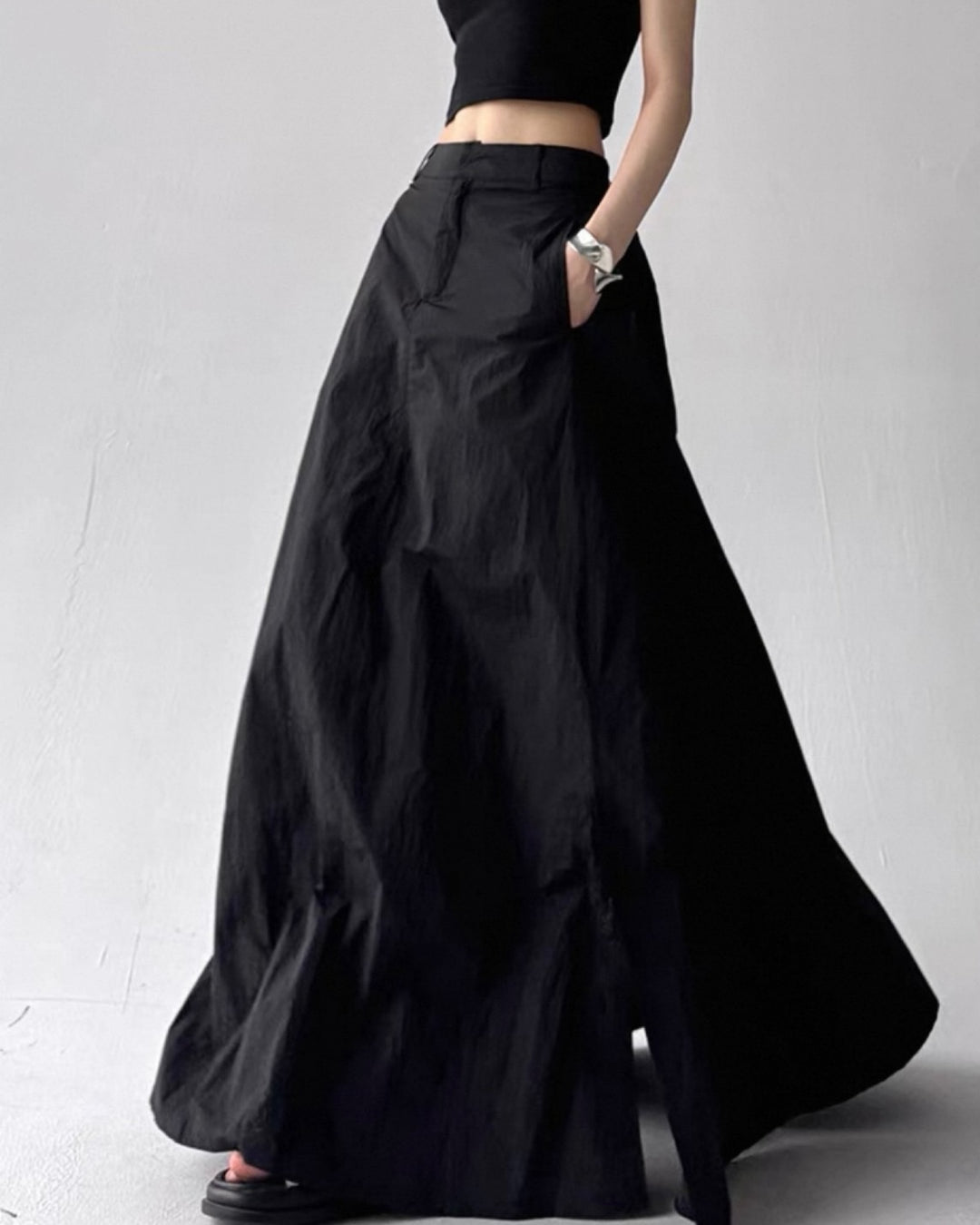 【Lグレー即日発送】ワイドフレアロングスカート