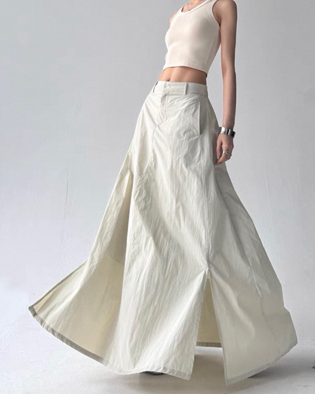 【Lグレー即日発送】ワイドフレアロングスカート