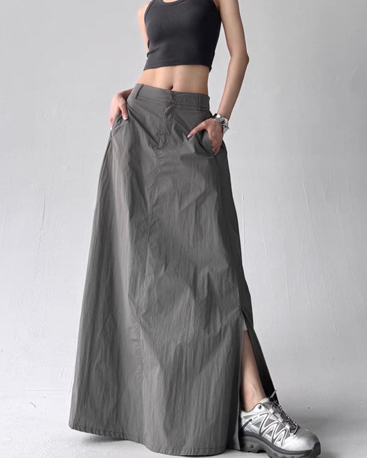 【Lグレー即日発送】ワイドフレアロングスカート