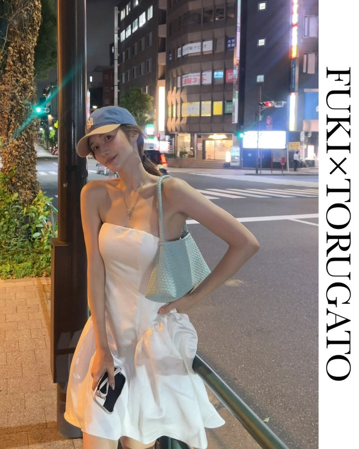 【Sサイズ即日発送】チューブトップペプラムワンピース（カップ付き）