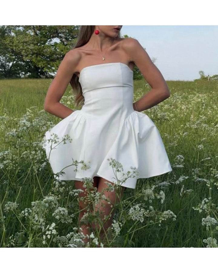 【Sサイズ即日発送】チューブトップペプラムワンピース（カップ付き）