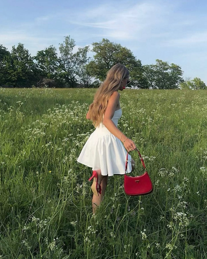 【Sサイズ即日発送】チューブトップペプラムワンピース（カップ付き）