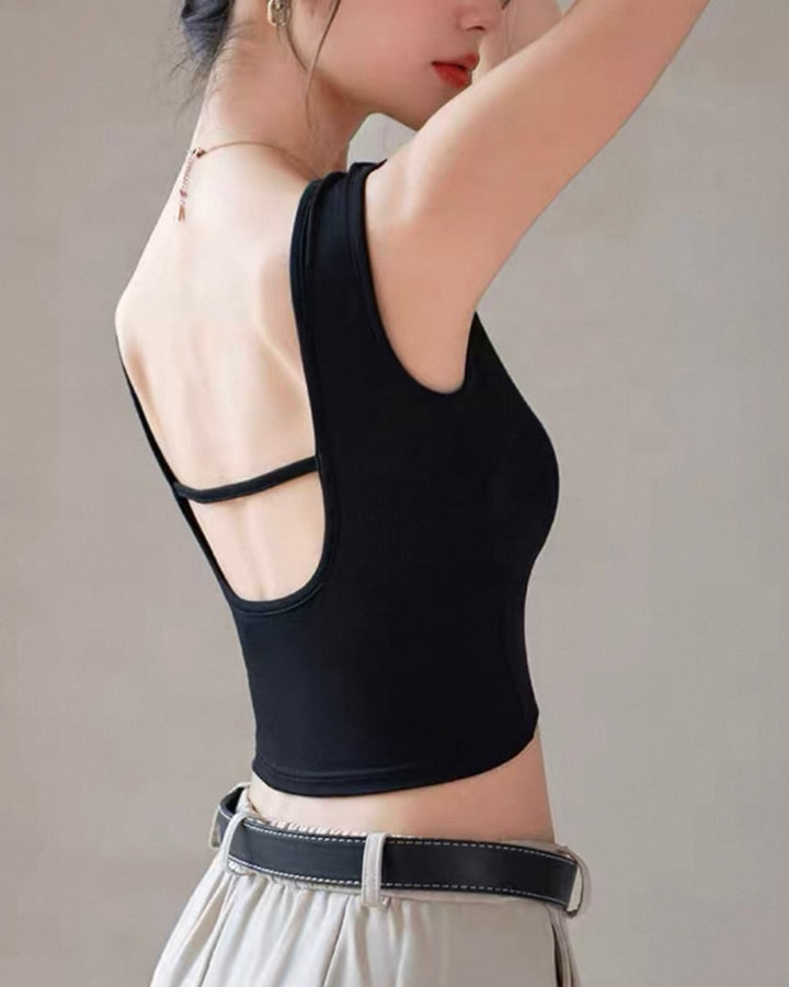 【Sグレー即日発送】バックオープンカップ付きキャミソール