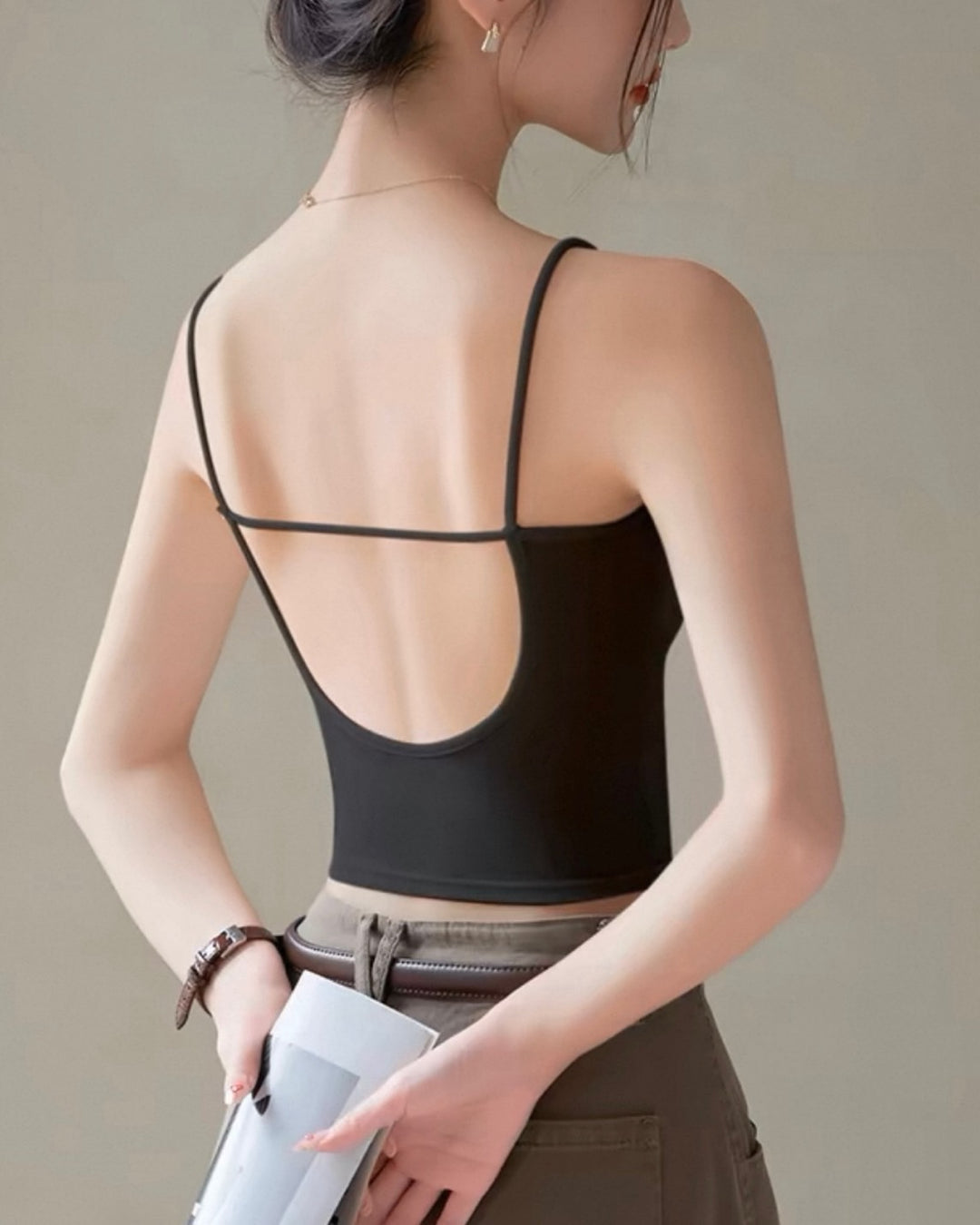 【Sグレー即日発送】バックオープンカップ付きキャミソール