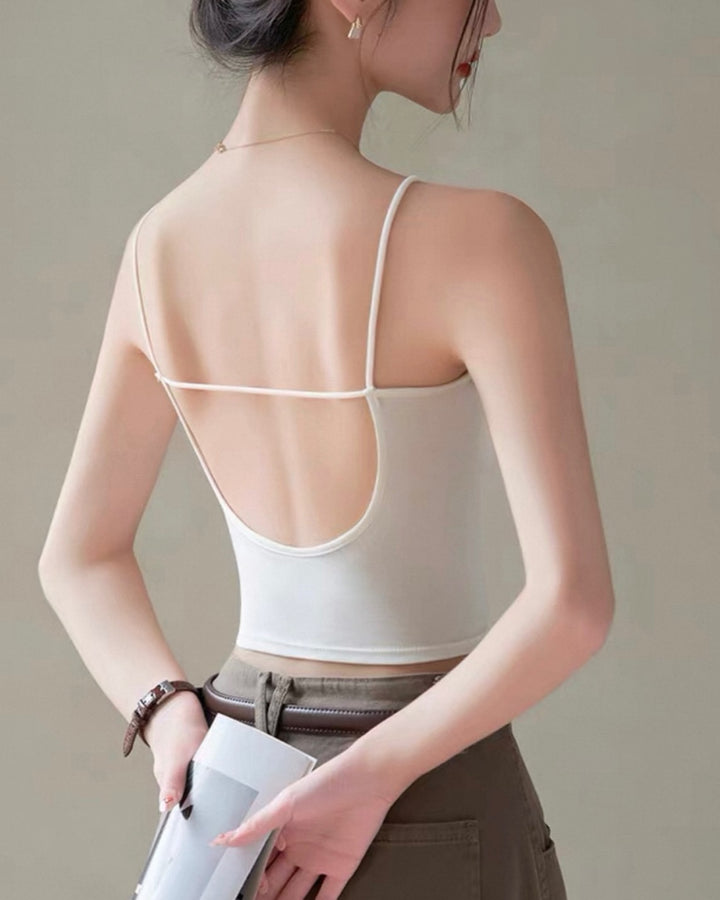 【Sグレー即日発送】バックオープンカップ付きキャミソール