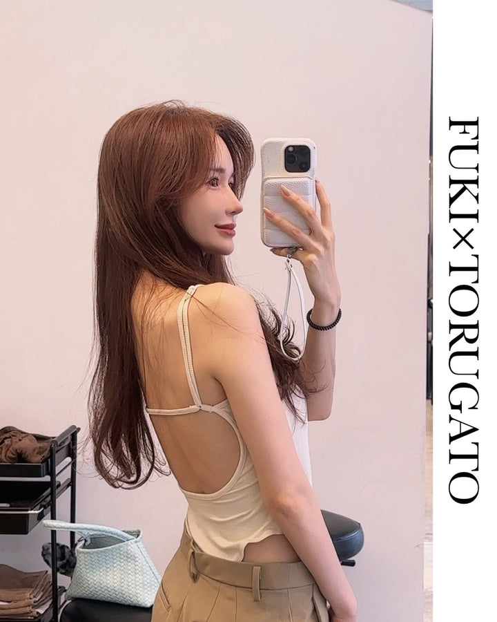 【Sグレー即日発送】バックオープンカップ付きキャミソール