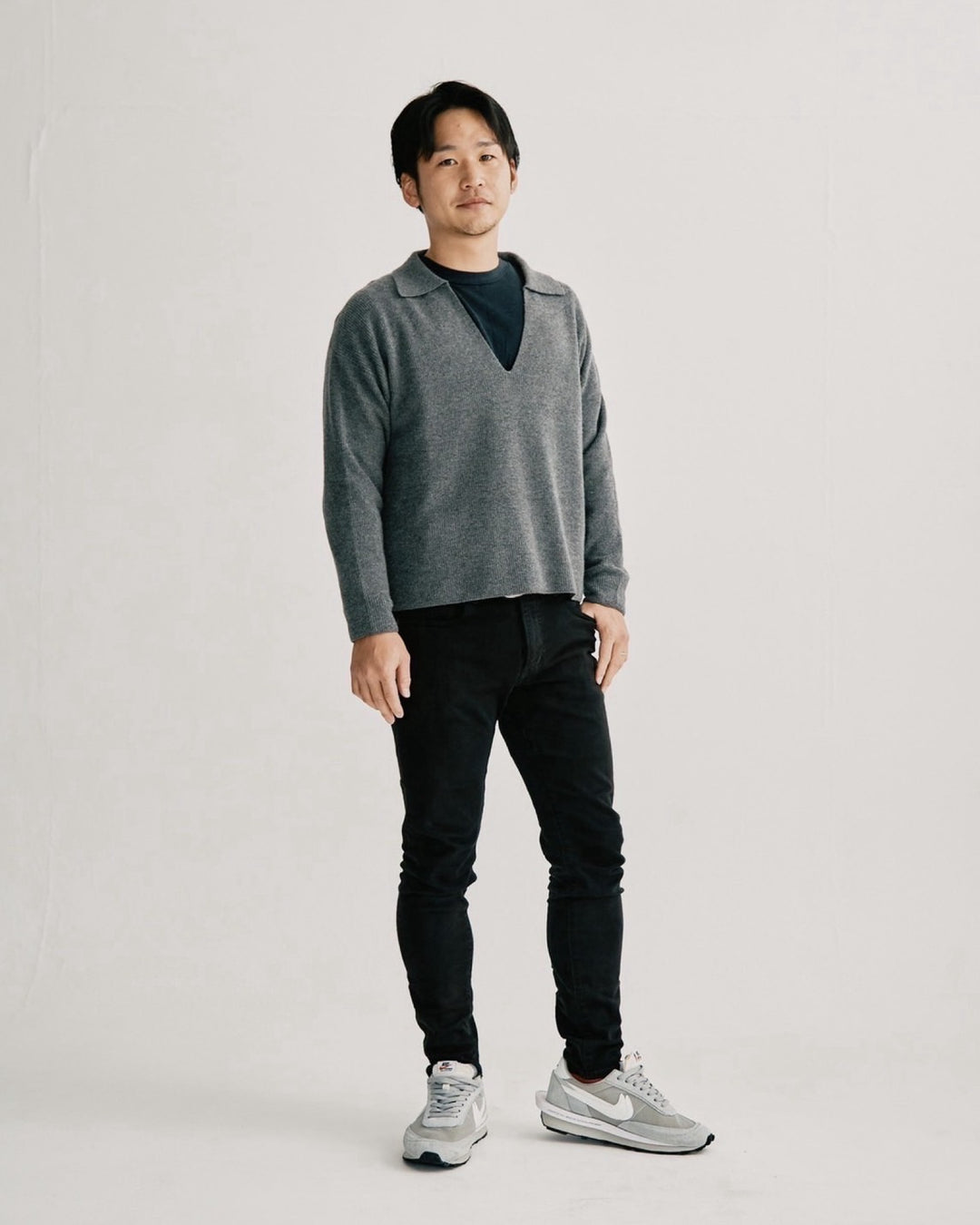 【即日発送】Wool key neck polo knit