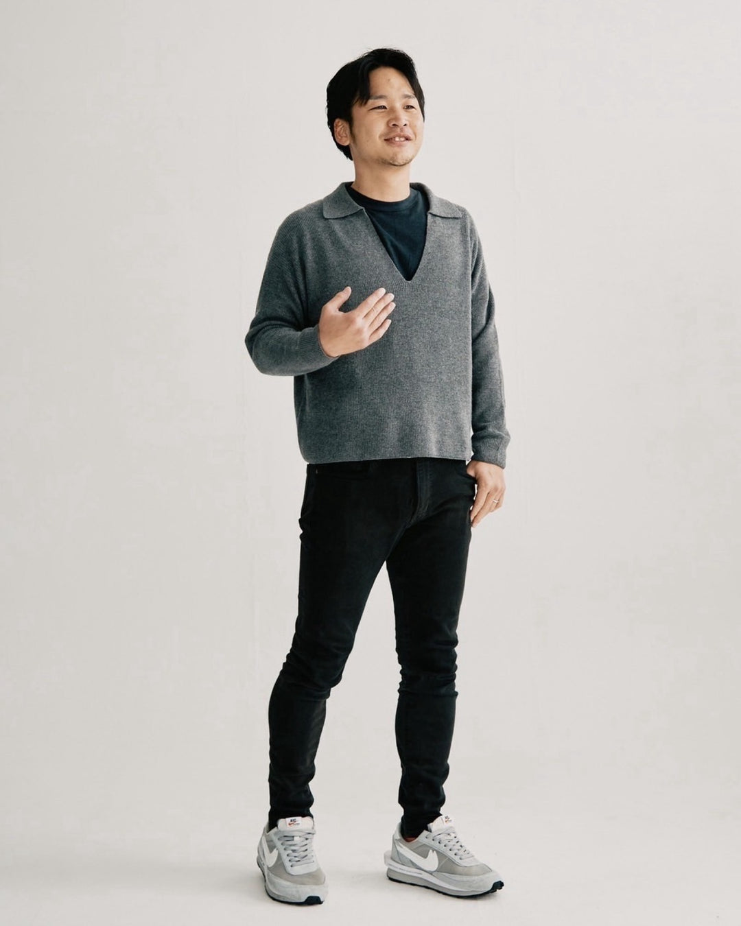 【即日発送】Wool key neck polo knit