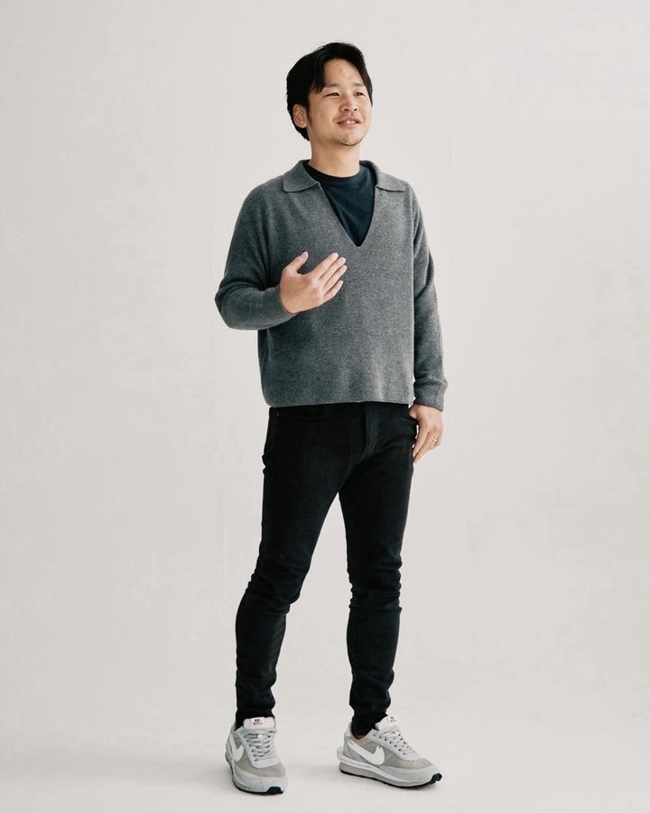 【即日発送】Wool key neck polo knit