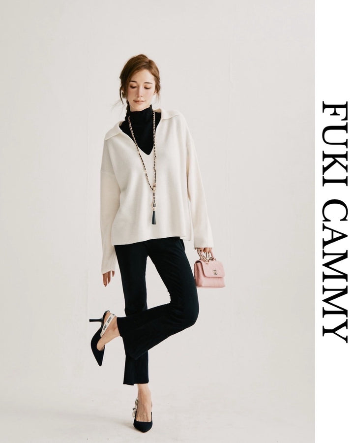 【即日発送】Wool key neck polo knit