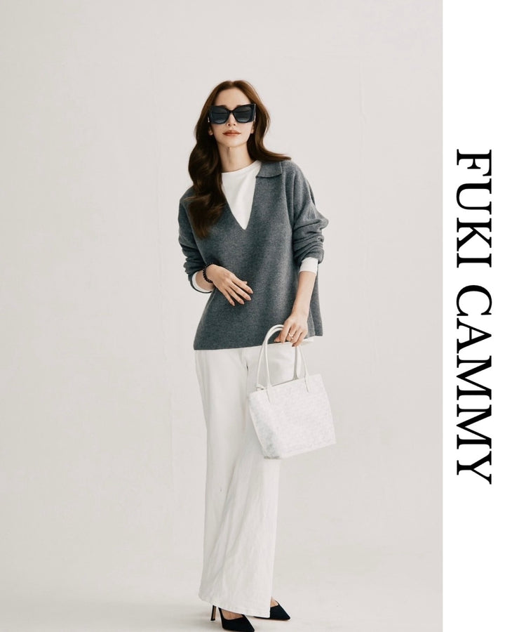 【即日発送】Wool key neck polo knit