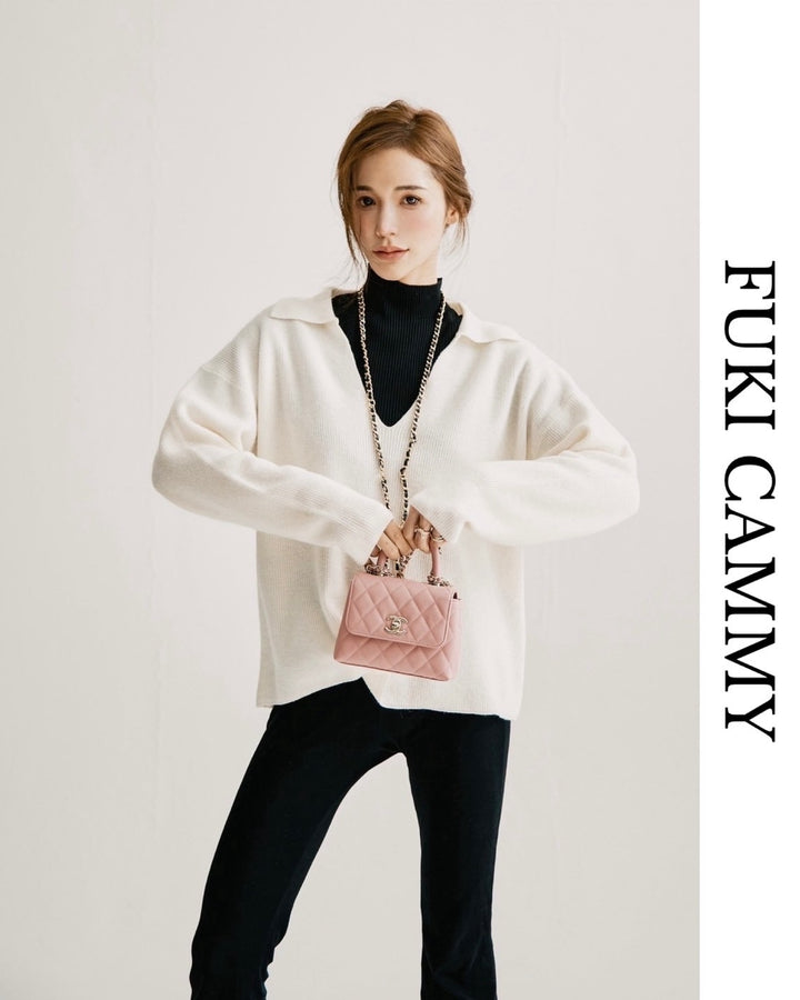 【即日発送】Wool key neck polo knit