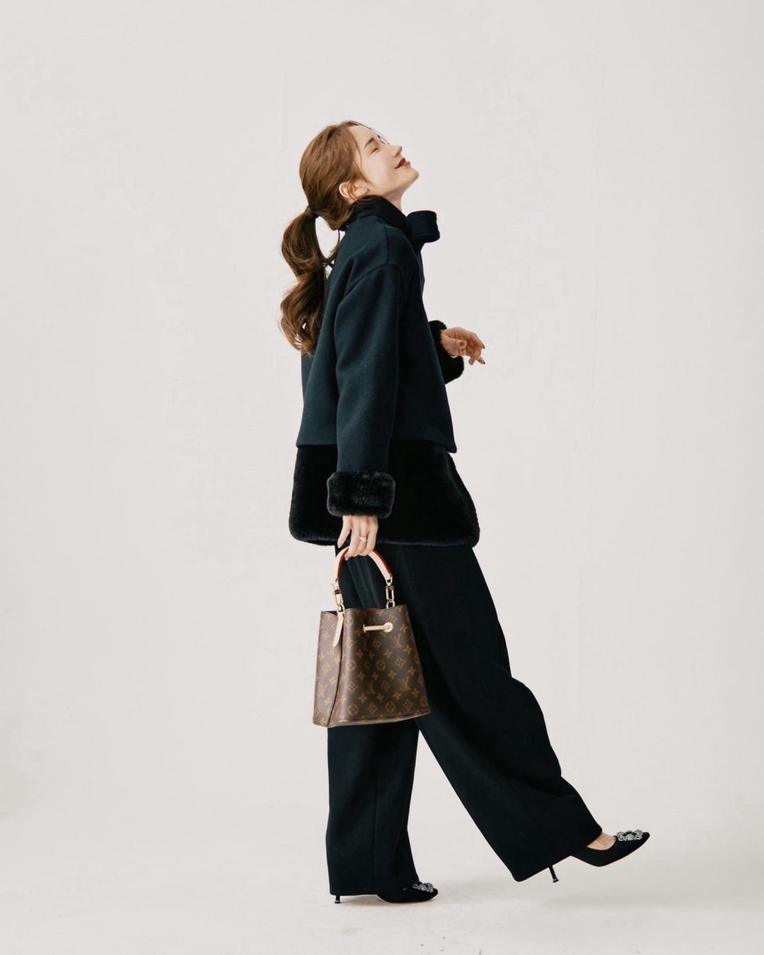 【即日発送】Eco fur stand collar jacket