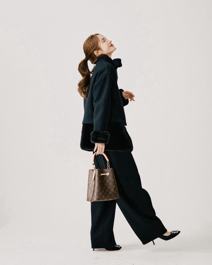 【即日発送】Eco fur stand collar jacket