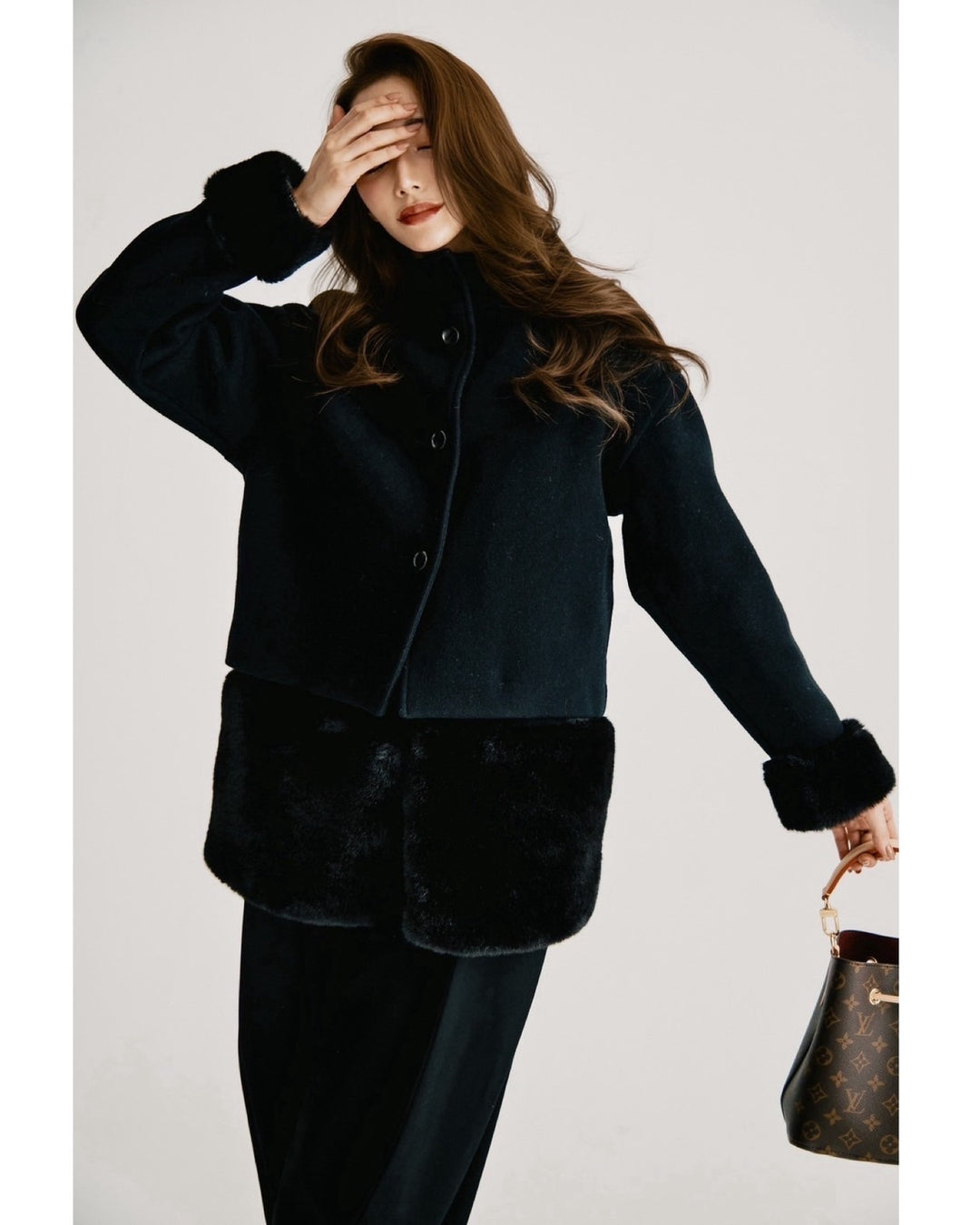 【即日発送】Eco fur stand collar jacket