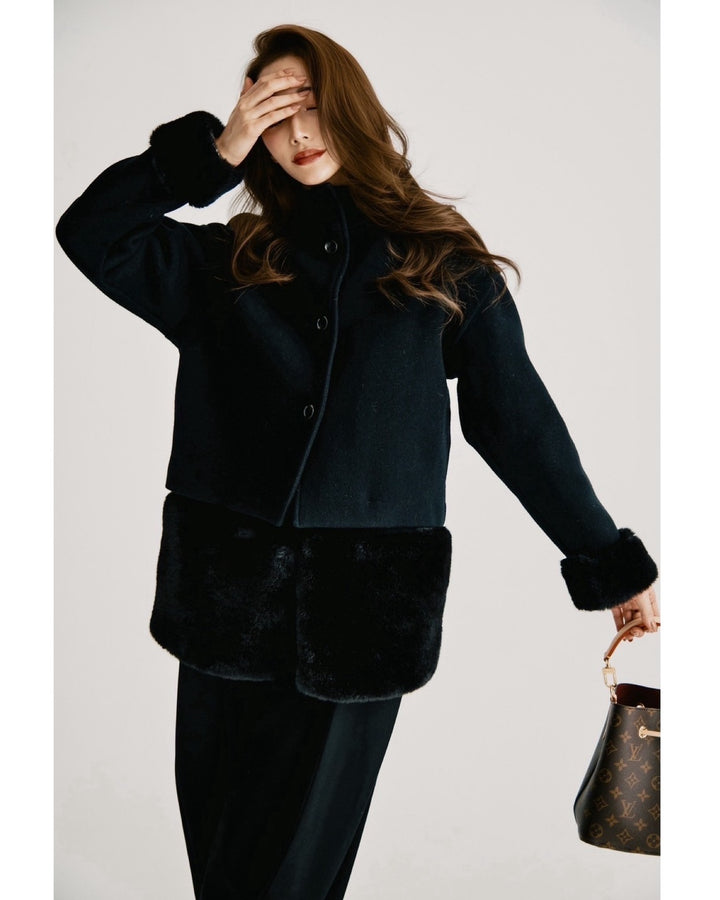 【即日発送】Eco fur stand collar jacket