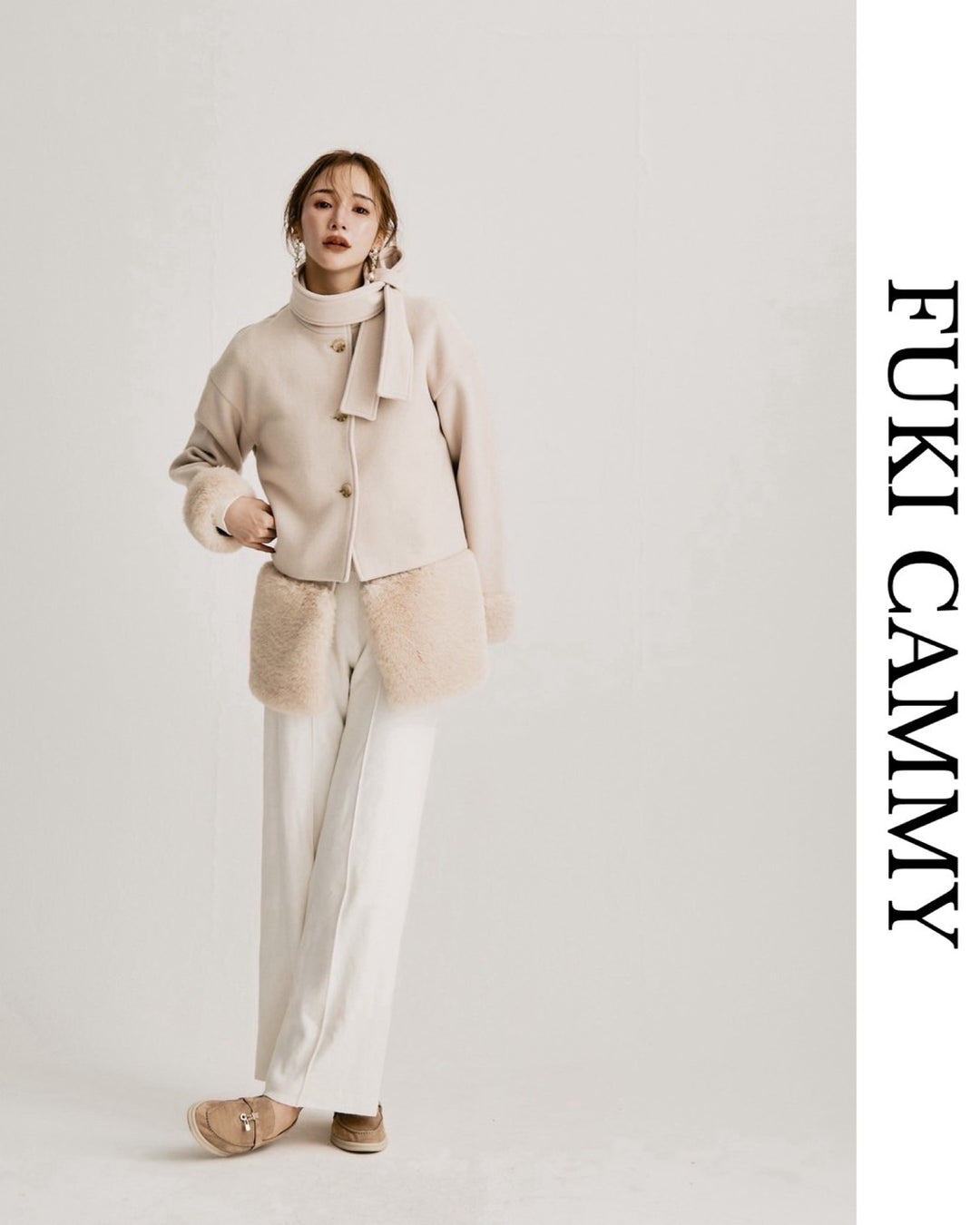 【即日発送】Eco fur stand collar jacket