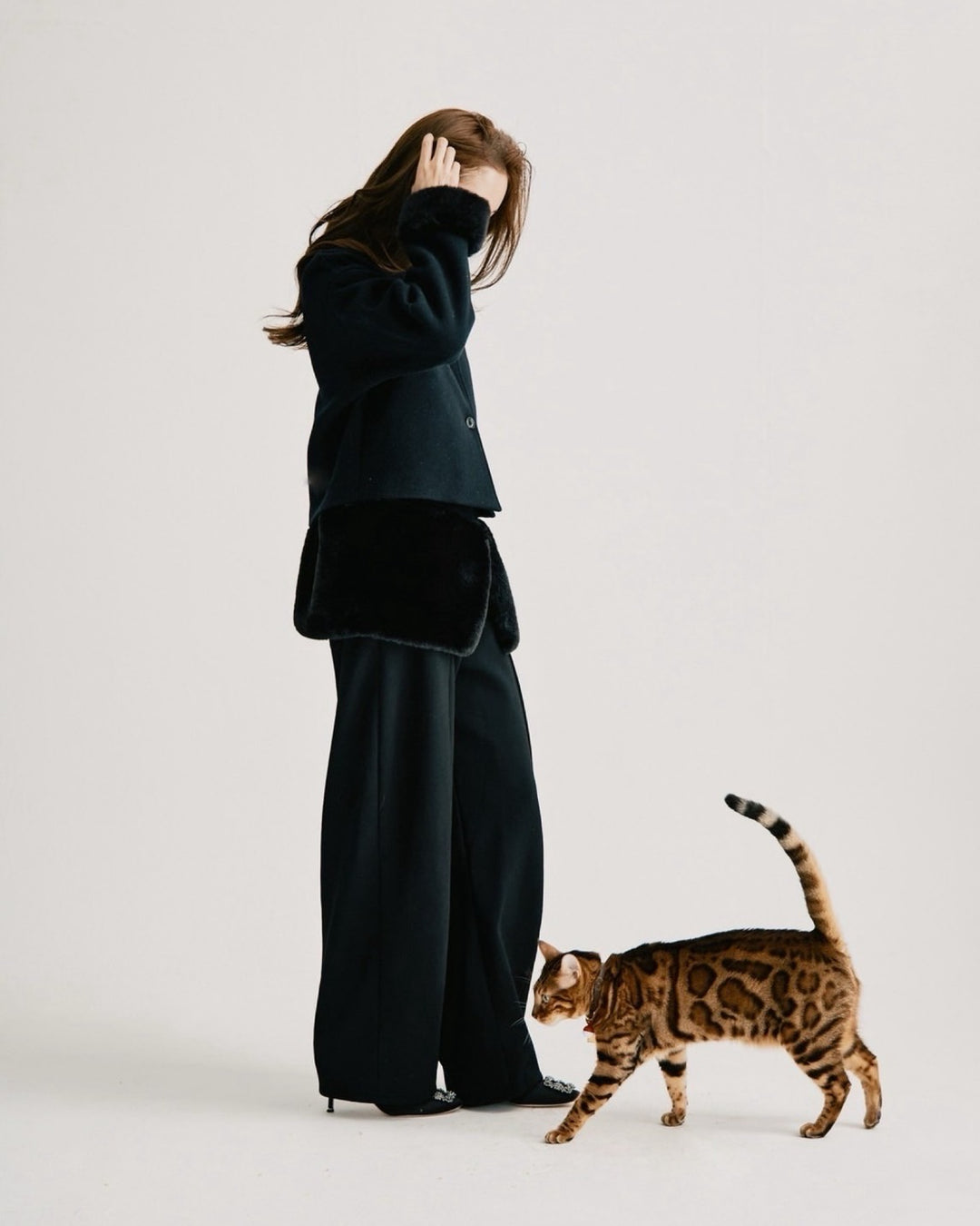 【即日発送】Eco fur stand collar jacket