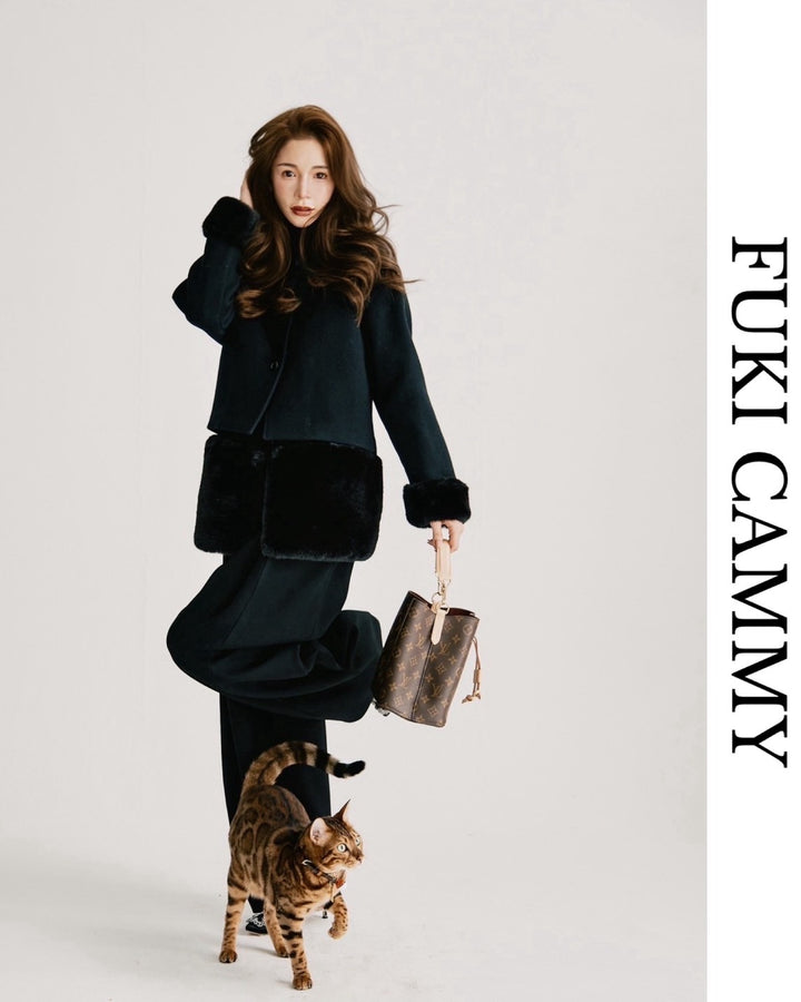【即日発送】Eco fur stand collar jacket