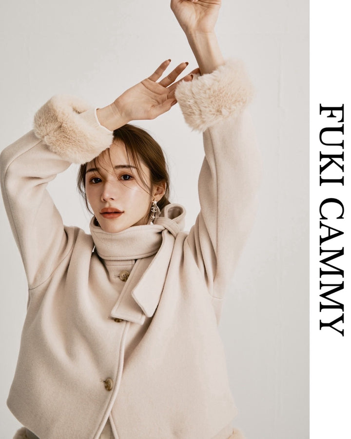 【即日発送】Eco fur stand collar jacket