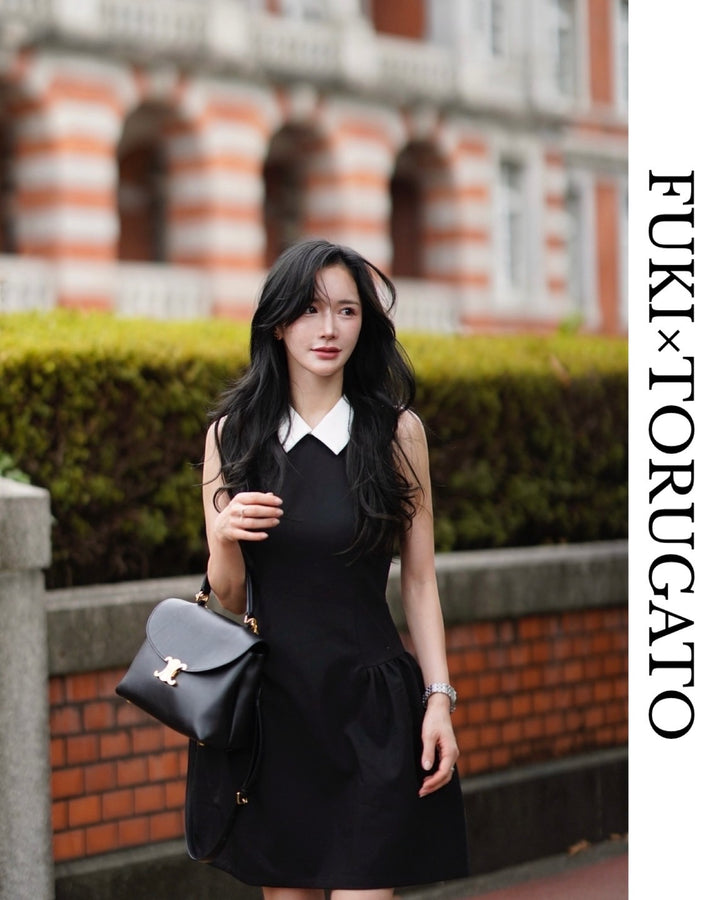 クラシックバイカラーブラックワンピース