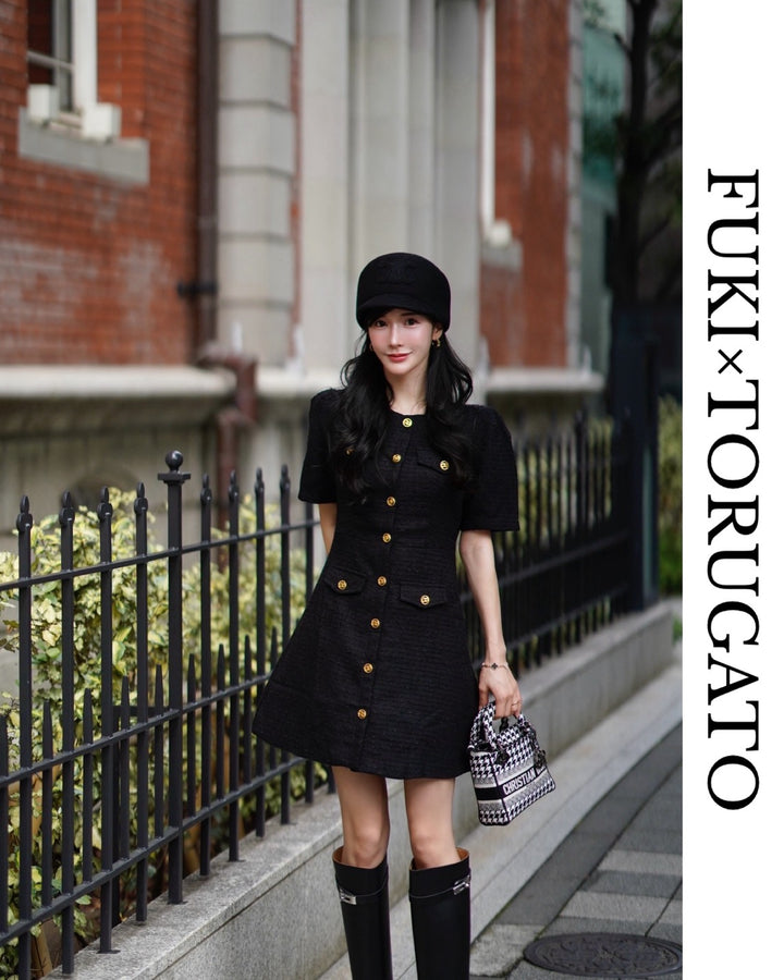 シャイニーツイードボタンワンピース