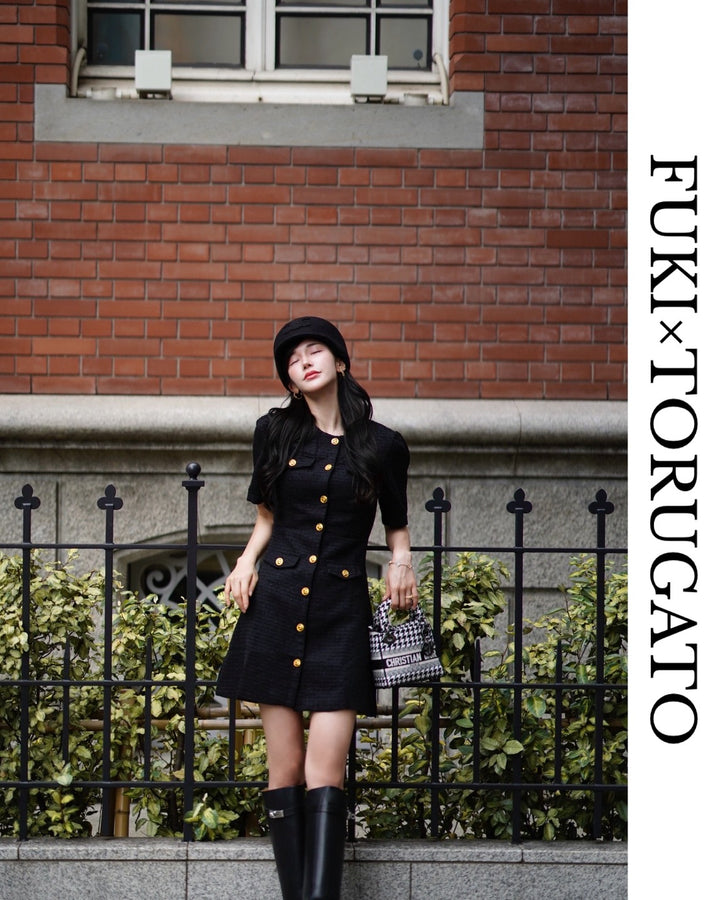 シャイニーツイードボタンワンピース