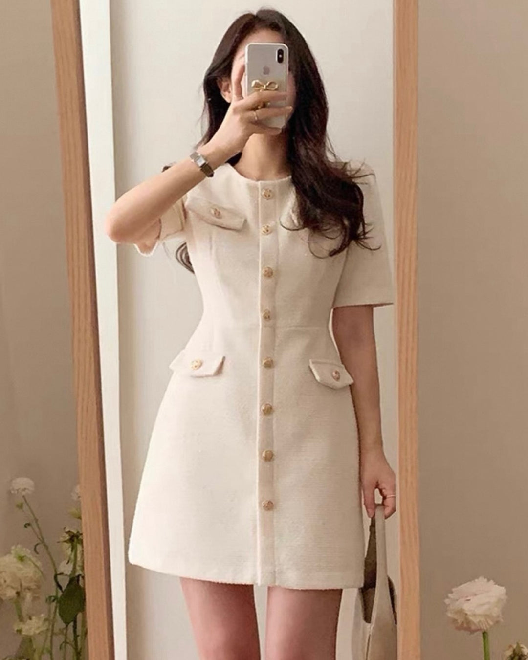 シャイニーツイードボタンワンピース