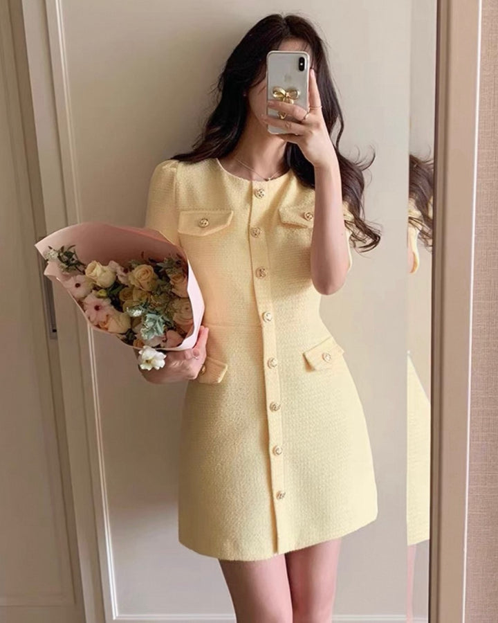シャイニーツイードボタンワンピース