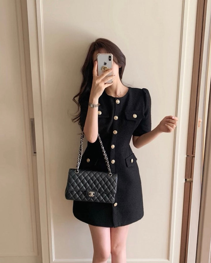 シャイニーツイードボタンワンピース