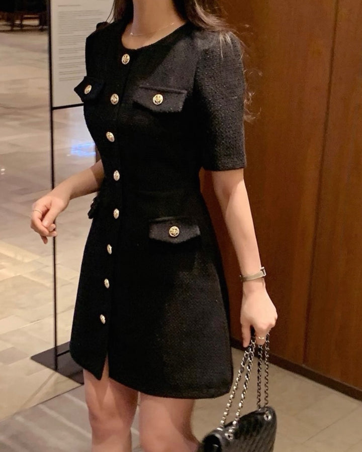 シャイニーツイードボタンワンピース