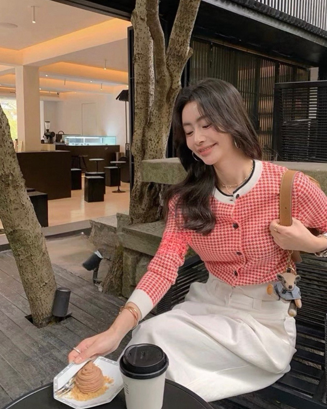 パリジェンヌ千鳥柄ニットカーディガン