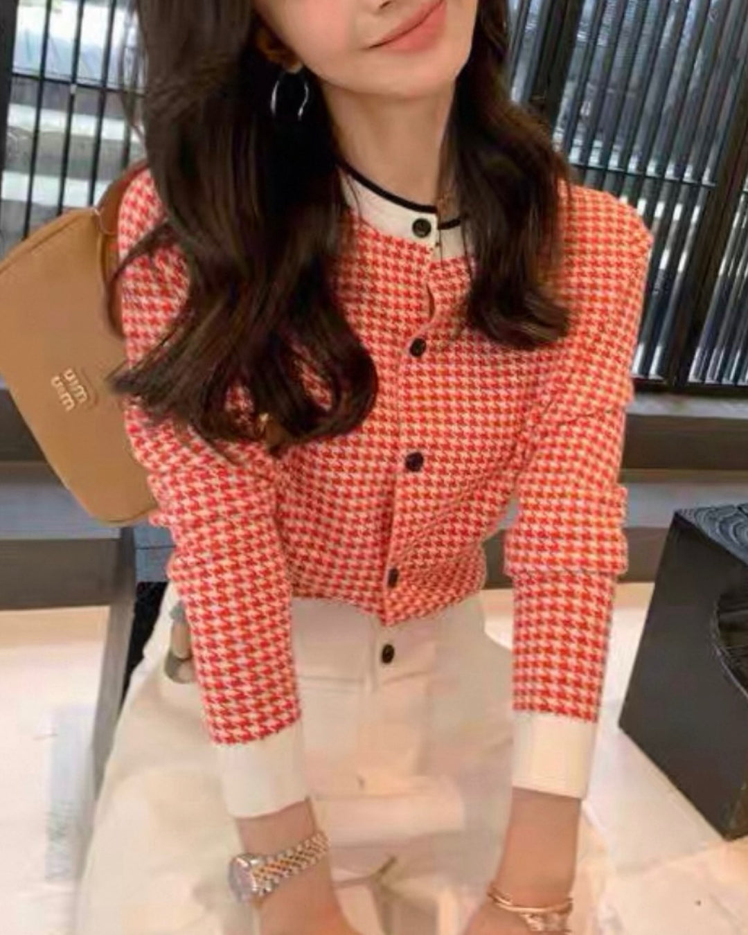 パリジェンヌ千鳥柄ニットカーディガン