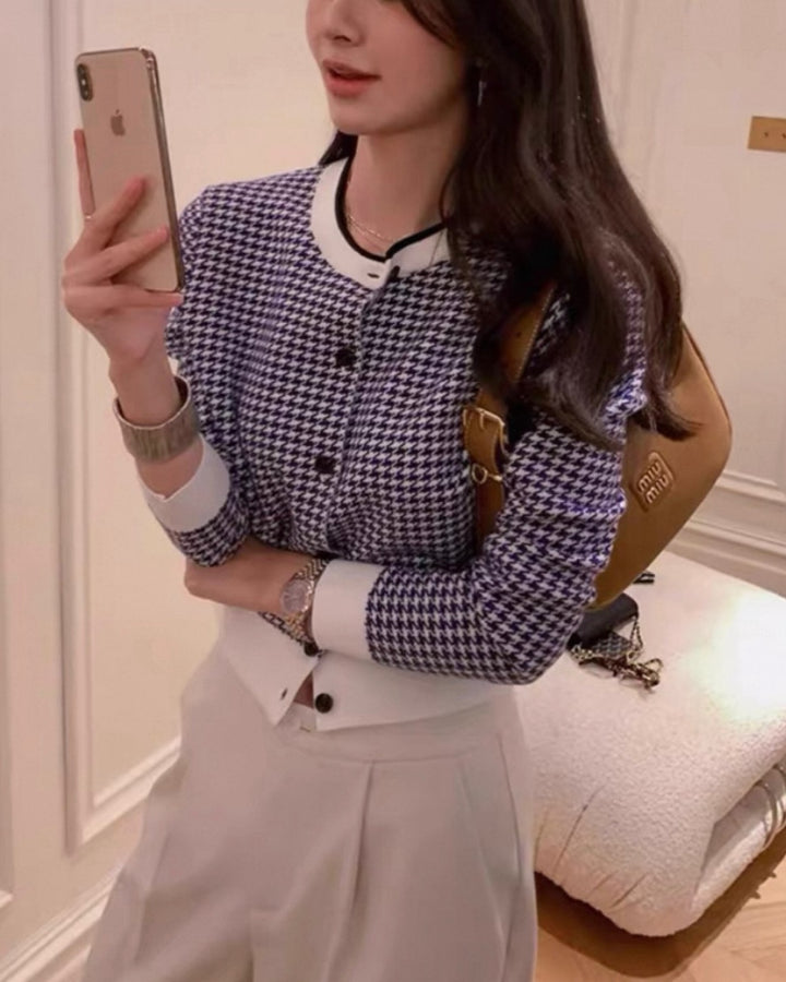 パリジェンヌ千鳥柄ニットカーディガン