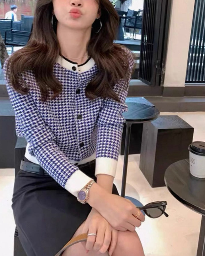 パリジェンヌ千鳥柄ニットカーディガン