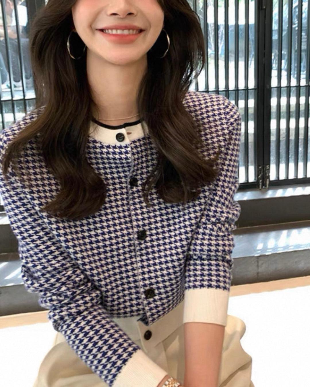 パリジェンヌ千鳥柄ニットカーディガン