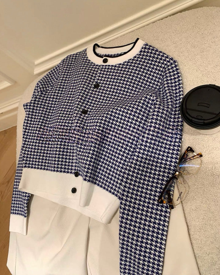 パリジェンヌ千鳥柄ニットカーディガン