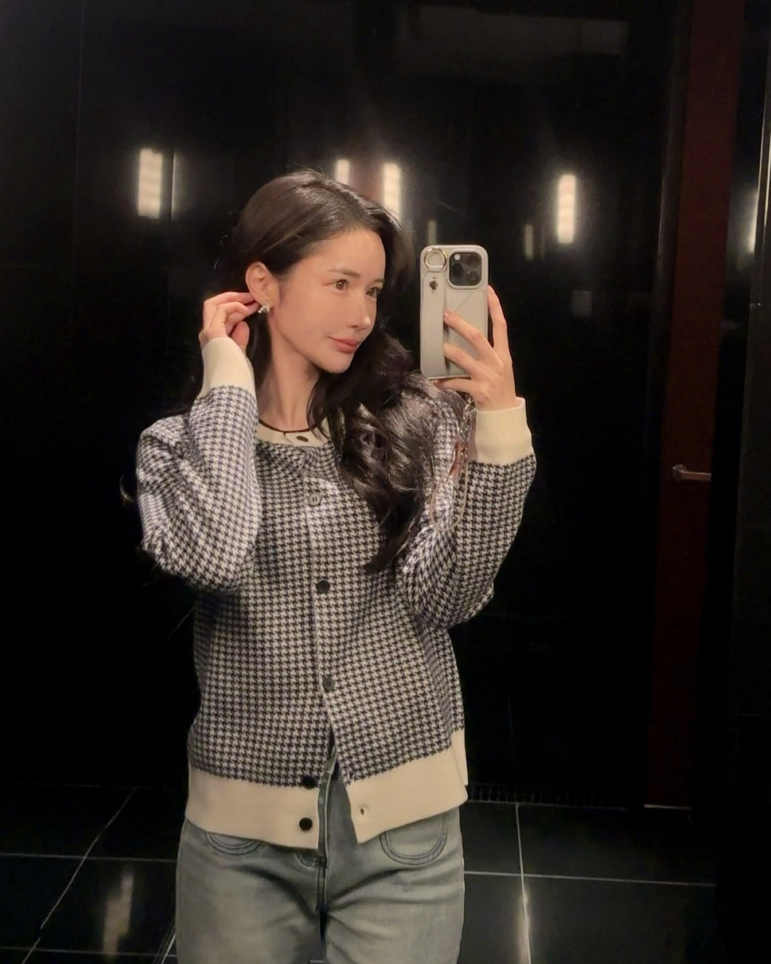 パリジェンヌ千鳥柄ニットカーディガン